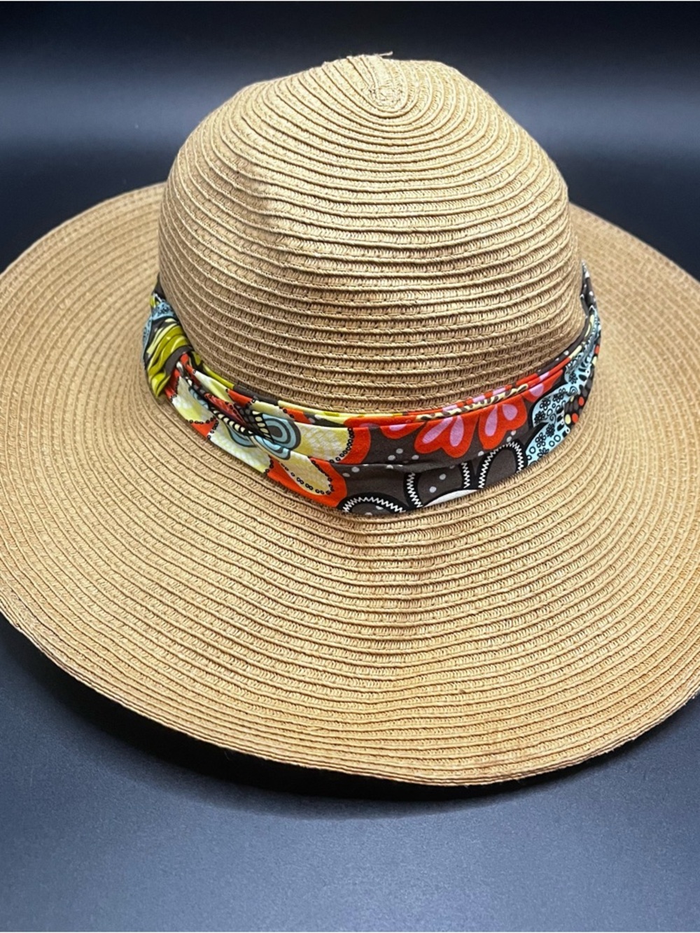 Vera Bradley Woven Straw Wide Brimmed Floppy Sun Beach Hat Retired Floral Print - Picture 3 of 6